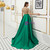 A-Line Green Satin High Neck Cap Sleeve Prom Dress With Beading