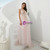 Pink Tulle See Through Top Sequins Long Prom Dress With Bow