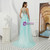 Blue Tulle See Through Top Sequins Long Prom Dress With Bow