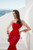 Red Mermaid Satin Long Sleeve Bateau See Through Back Prom Dress With Beading