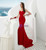 Red Mermaid Satin Long Sleeve Bateau See Through Back Prom Dress With Beading