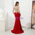 Red Mermaid Satin Long Sleeve Bateau See Through Back Prom Dress With Beading