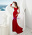 Red Mermaid Satin Long Sleeve Bateau See Through Back Prom Dress With Beading