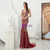 Burgundy Mermaid Tulle V-neck Long Prom Dress With Beading
