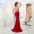 Red Mermaid Backless Sleeveless Long Prom Dress With Beading