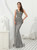 Gray Mermaid Tulle V-neck Long Prom Dress With Beading