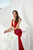Red Mermaid Deep V-neck See Through Back Long Prom Dress With Beading