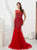 Red Mermaid Tulle Sleeveless Prom Dress With Beading Feather