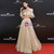 In Stock:Ship in 48 Hours Gold Tulle Sequins Puff Sleeve Prom Dress