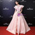 In Stock:Ship in 48 Hours Pink Satin Flying Sleeve Appliques Prom Dress