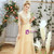 In Stock:Ship in 48 Hours Champagne Tulle Sequins Bateau Half Sleeve Bridesmaid Dress