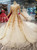 Champagne Ball Gown Tulle Sequins Appliques Off The Shoulder Wedding Dress