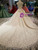 Champagne Ball Gown Tulle Lace High Neck Caps Sleeve Wedding Dress