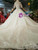 Light Champagne Ball Gown Tulle Sequins Appliques Off The Shoulder Short Sleeve Wedding Dress