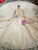 Champagne Ball Gown Tulle Lace Appliques bateau Long Sleeve Wedding Dress