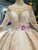 Champagne Ball Gown Tulle Lace Appliques bateau Long Sleeve Wedding Dress