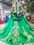 Green Ball Gown Tulle Gold Sequins High Neck Long Sleeve Wedding Dress