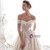 Champagne Tulle Lace Appliques Off the Shoulder Wedding Dress With Train