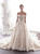 Champagne Tulle Lace Appliques Off the Shoulder Wedding Dress With Train