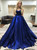 Royal Blue Satin Sweetheart Neck Pleats Prom Dresses With Pocket