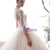 Champagne Ball Gown Tulle High Neck Appliques Long Sleeve Wedding Dress