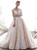 Stunning Bateau Long Sleeve Appliques Backless Champagne Wedding Dress With Long Train
