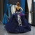 Navy Blue Ball Gown Lace White Lace Appliques Backless Prom Dress