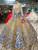 Gold Ball Gown Sequins High Neck Long Sleeve Appliques Wedding Dress