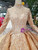 Gold Ball Gown Tulle Appliques High Neck Long Sleeve Wedding Dress