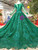 Green Ball Gown Tulle Appliques Long Sleeve Wedding Dress With Beading