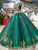 Green Ball Gown Sequins Bateau Appliques Cap Sleeve Wedding Dress