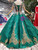 Green Ball Gown Sequins Bateau Appliques Cap Sleeve Wedding Dress