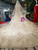 Luxury Champagne Tulle Sequins Bateau Long Sleeve Wedding Dress With Beading