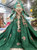 Dark Green Ball Gown Lace High Neck Long Sleeve Embroidery Appliques Wedding Dress