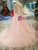 Pink Tulle High Neck Long Sleeve Appliques Princess Wedding Dress