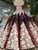 Burgundy Ball Gown Sequins Off The Shoulder Appliques Wedding Dress