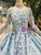 Blue Ball Gown Tulle High Neck Long Sleeve Embroidery Appliques Wedding Dress