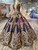 Royal blue and gold sequin ball gown wedding dress