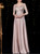 A-Line V-neck Satin Lace Pink 3/4 Sleeve Long Mother Of The Bride Dresses