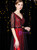 A-Line Red And Black Tulle Deep V-neck Backless Half Sleeve Mother Of The Bride Dress