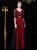 A-Line Red And Black Tulle Deep V-neck Backless Half Sleeve Mother Of The Bride Dress