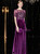 Sheath Purple Velvet Short Sleeve Long Mother Of The Bride Dress With Crystal