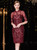 Burgundy Sheath Embroidery Sequins High Neck Short Sleeve Mother Of The Bride Dress
