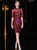 Burgundy Sheath Embroidery Sequins High Neck Short Sleeve Mother Of The Bride Dress
