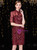 Burgundy Sheath Embroidery Sequins High Neck Short Sleeve Mother Of The Bride Dress