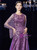 A-Line Purple Sequins Appliques Long Mother Of The Bride Dress With Shawl