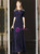 A-Line Navy Blue Lace Sequins Short Sleeve Long Mother Of The Bride Dress