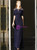 A-Line Navy Blue Lace Sequins Short Sleeve Long Mother Of The Bride Dress