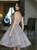 Gray Strapless Sequins Backless Knee length Homecoming Dress