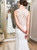 Sheath Round Neck Sweep Train Lace Beach Long Wedding Dress